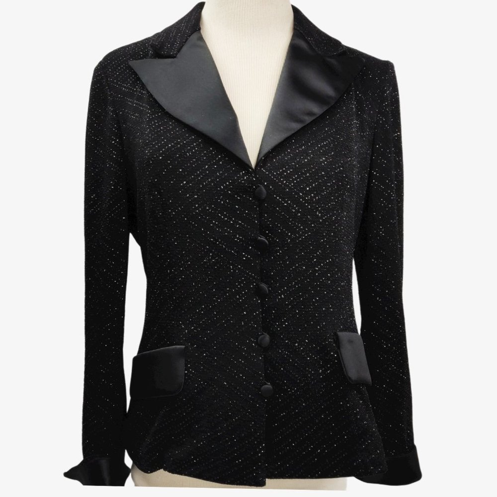 Vintage 1980s 90s ALEX Evening Black Jacket Silver